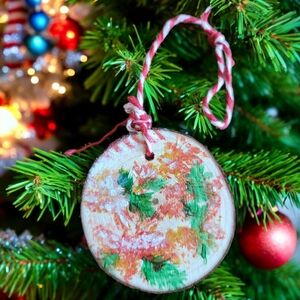 Anna's Creations Hand Crafted Painted Wood  Hanging Ornament Winter Holly